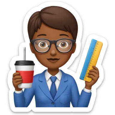 Tall coffee cup, holding a ruler, dressed as a teacher sticker