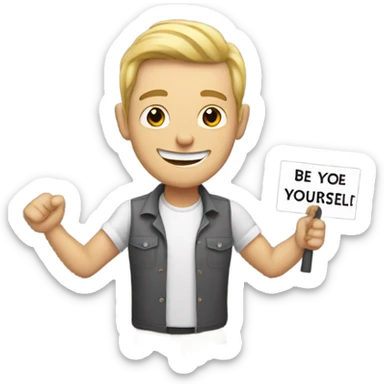 white man hold up a sign saying be yourself  sticker