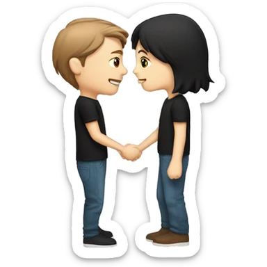 White boy with short brown hair couple kiss white girl with long black hair sticker
