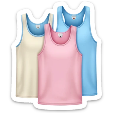 Multiple tank tops, one cream one cream one baby blue one pink sticker