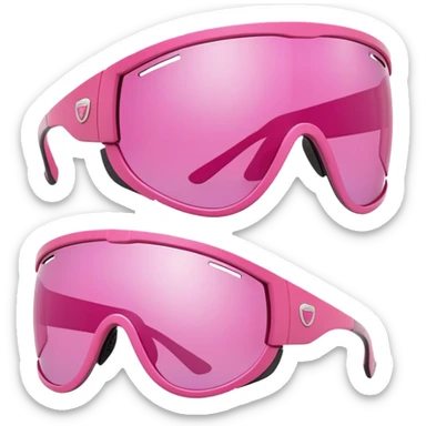 sporty pink shield visor sunglasses with thick frame and extended side shields, maximum coverage chunky design, massive build, one-piece wraparound lens sticker