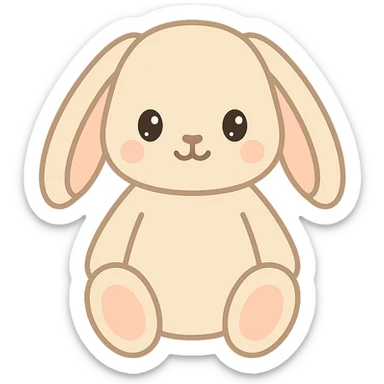 cute beige stuffed bunny with floppy ears, inspired by Jellycat Bashful Bunny, sitting pose, soft texture sticker