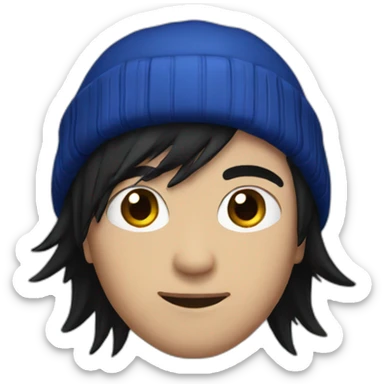 guy with black emo hair with a dark blue beanie sticker
