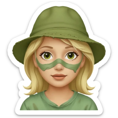 messy green full face clay mask and tourist hat blond woman  sticker