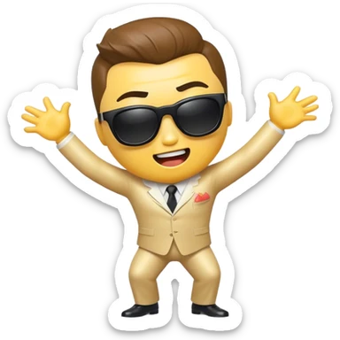 Cinematic Realistic Gangnam Style Pop Culture Emoji, showcasing a playful, iconic portrayal inspired by the hit song rendered with dynamic textures and fun, energetic lighting. sticker