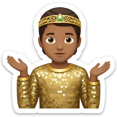 Joshua from The Bible with dark brown hair, gold sequin outfit sticker