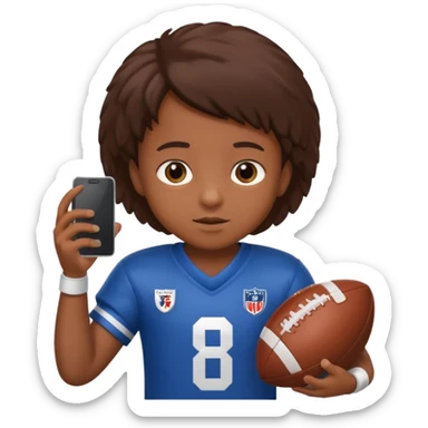A child is holding a phone and playing football at the same time. sticker