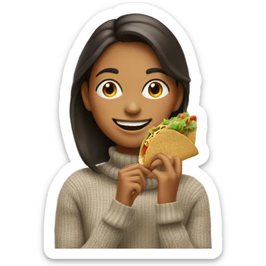smiling girl in turtleneck sweater eating a taco sticker