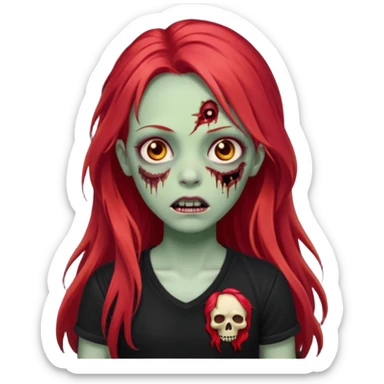 zombie girl with long red hair with black shirt that says lei sticker