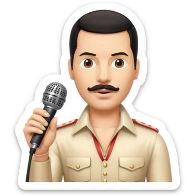 Freddie Mercury with mustache and microphone in iconic pose sticker