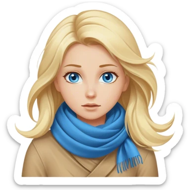 Cinematic realistic blonde with blue eyes, wrapped in a scarf, hair blown away by the wind sticker