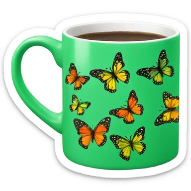 Green coffee mug with butterflies sticker