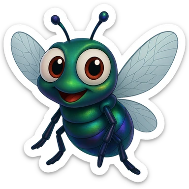 can you change its colors to look more like a real fly but leave it colorful, just add some Iridescent like on a real fly. leave the eyeballs white. trasparent background sticker
