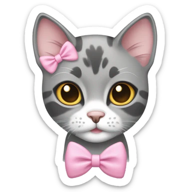 Grey dilute calico cat with a pink bow sticker