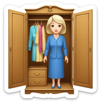A character from the fairy tale Beauty and the Beast: the middle-aged lady (around 40 years old) who was turned into a wardrobe. She retains the wardrobe's original form, with an anthropomorphic face on the closed cabinet. sticker