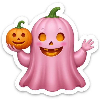 pastel pink ghost with orange pumpkin kawaii style sticker