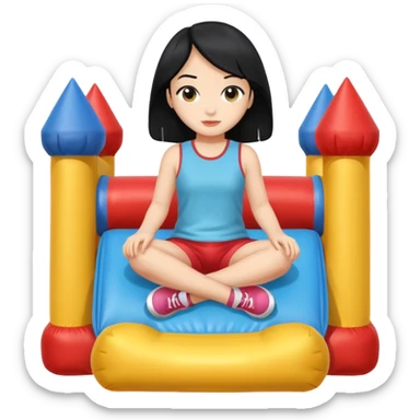 black hair girl-sitting-in-bouncy-house sticker