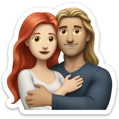 White Man with long hair hugging a white red hair woman sticker