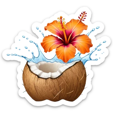 Gradient Orange hibiscus on coconut water splash sticker