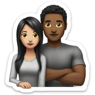 The boy with the hairstyle sat in the middle of the desk next to the girl who has black hair and red strands  sticker