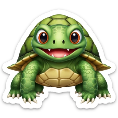 A creature with fangs, alien googly eyes, claws, wings, with white dots, and a turtle shell. it looks strong. sticker