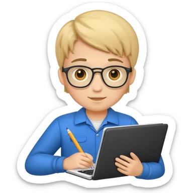 Cute boy programmer with notebook sticker