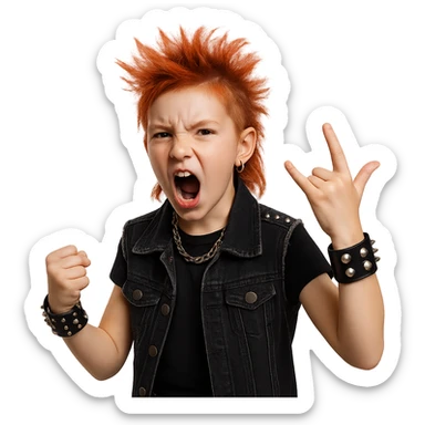 preteen with red hair in a punk style, expressive and bold sticker