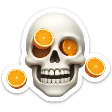 a skeleton skull smiling with orange slices for eyes sticker