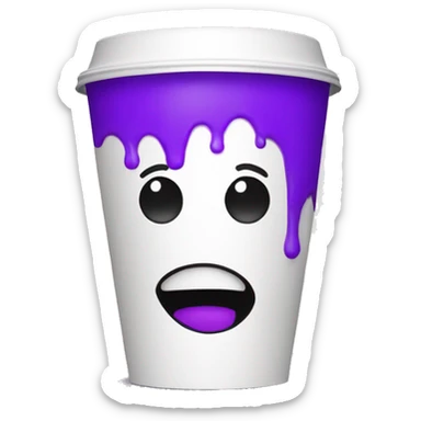 delirious face with white double styrofoam cup filled with purple soda sticker