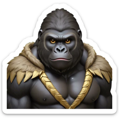 Cinematic Noble Gorilla Portrait Emoji, Poised and commanding, with a massive, muscular build cloaked in dense, rich fur and deep, soulful eyes, Simplified yet sharp and sophisticated features, highly detailed, glowing with a soft, dignified jungle glow, high shine, intelligent and formidable, stylized with an air of primate majesty, focused and authoritative, soft glowing outline, capturing the essence of a watchful guardian that feels as though it could step out of the screen with effortless authority! sticker