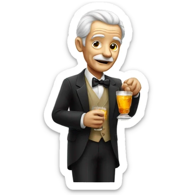 old man in formal attire with a drink alcohol  sticker