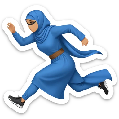 person in a blue niqab, running, side view sticker