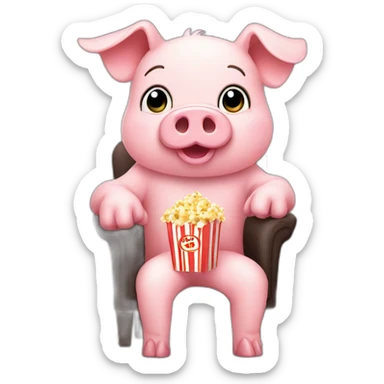 Cute pig sitting on a chair with popcorn sticker