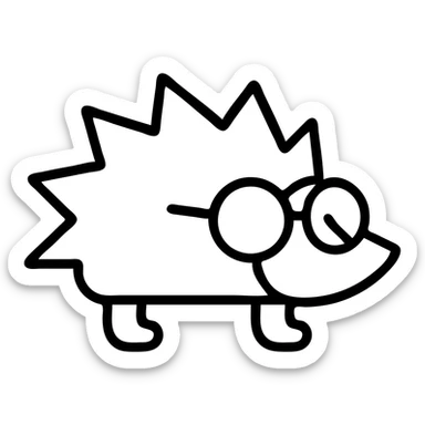Add glasses to the green hedgehog, minimalist style, in Outline style, with glasses. sticker