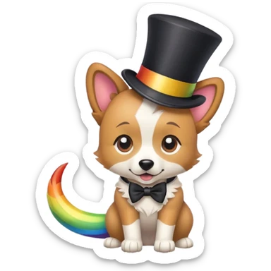 dog with rainbow tail and top hat sticker