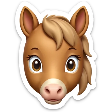 3D Apple-style emoji of a cute foal (young horse). Small body, big eyes, short mane, light brown color, rounded and glossy, smooth shading, white background.
 sticker