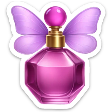 A dreamy vintage perfume bottle in dark pink, adorned with pastel violet butterfly wings. sticker