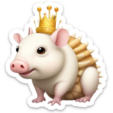 Albino chubby round armadillo pig panda centipede armadillo wearing a crown sticker