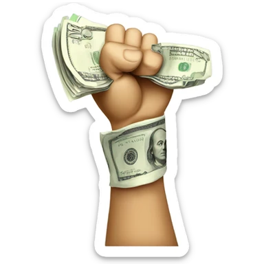 raised fist with money ins sticker