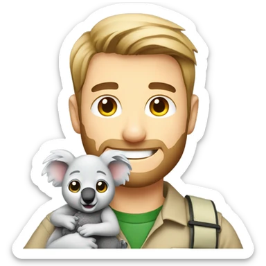 Caucasian male zookeeper holding cute koala sticker