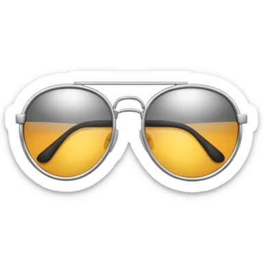 A pair of luxury sunglasses emoji with silver chrome frame, smooth rounded lenses, reflective metallic surface, high-end swag aesthetic, minimal and clean design, iOS emoji style, centered, white background sticker