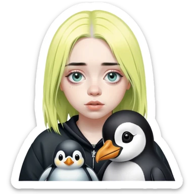 Billie Eilish holding a penguin  sticker