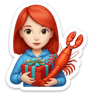 Cute girl holding gift bag with lobster inside sticker