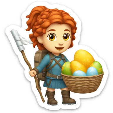 red hair female winter mountaineer with Greek flag and easter basket sticker