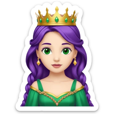 Princesses, with Gold Crown on purple braid hair, with green dress sticker