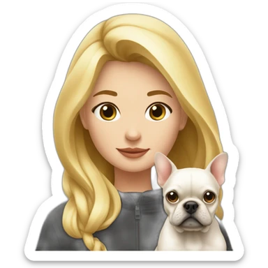 Femme blonde avec une capuche et un bouledogue français à côté d'elle sticker