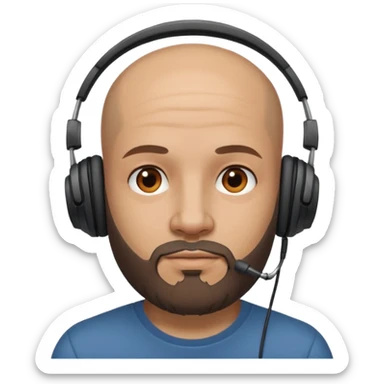 bald man with a beard and tattoo, wearing headphones sticker