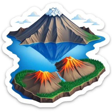Changbai Mountain with crater lake Jilin, simplified emoji style with bold outlines and bright colors, cartoon style volcano with blue lake inside sticker