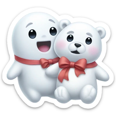 Cute white ghost with bow and baby bear friend sticker