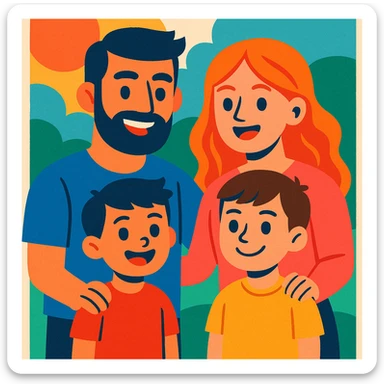 vibrant cartoon style illustration of a heterosexual couple with two boys sticker